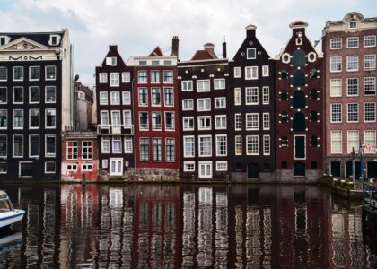 houses of Amsterdam, with the canal in the foreground