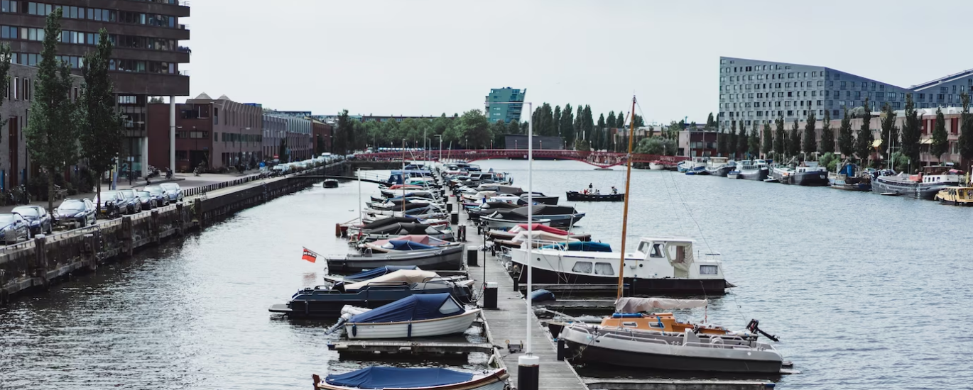 City ​​port with yachts. Amsterdam