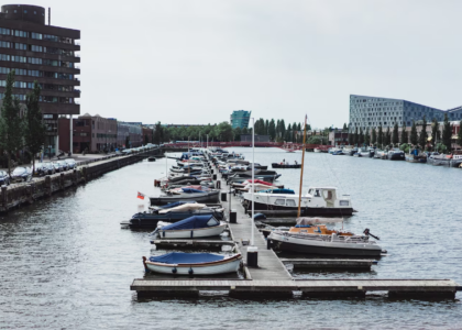 City ​​port with yachts. Amsterdam